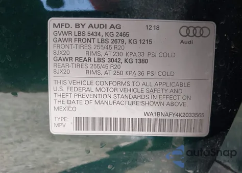 2019 Audi Q5 45 Premium z USA, uszkodzony, nr VIN WA1BNAFY4K2033565